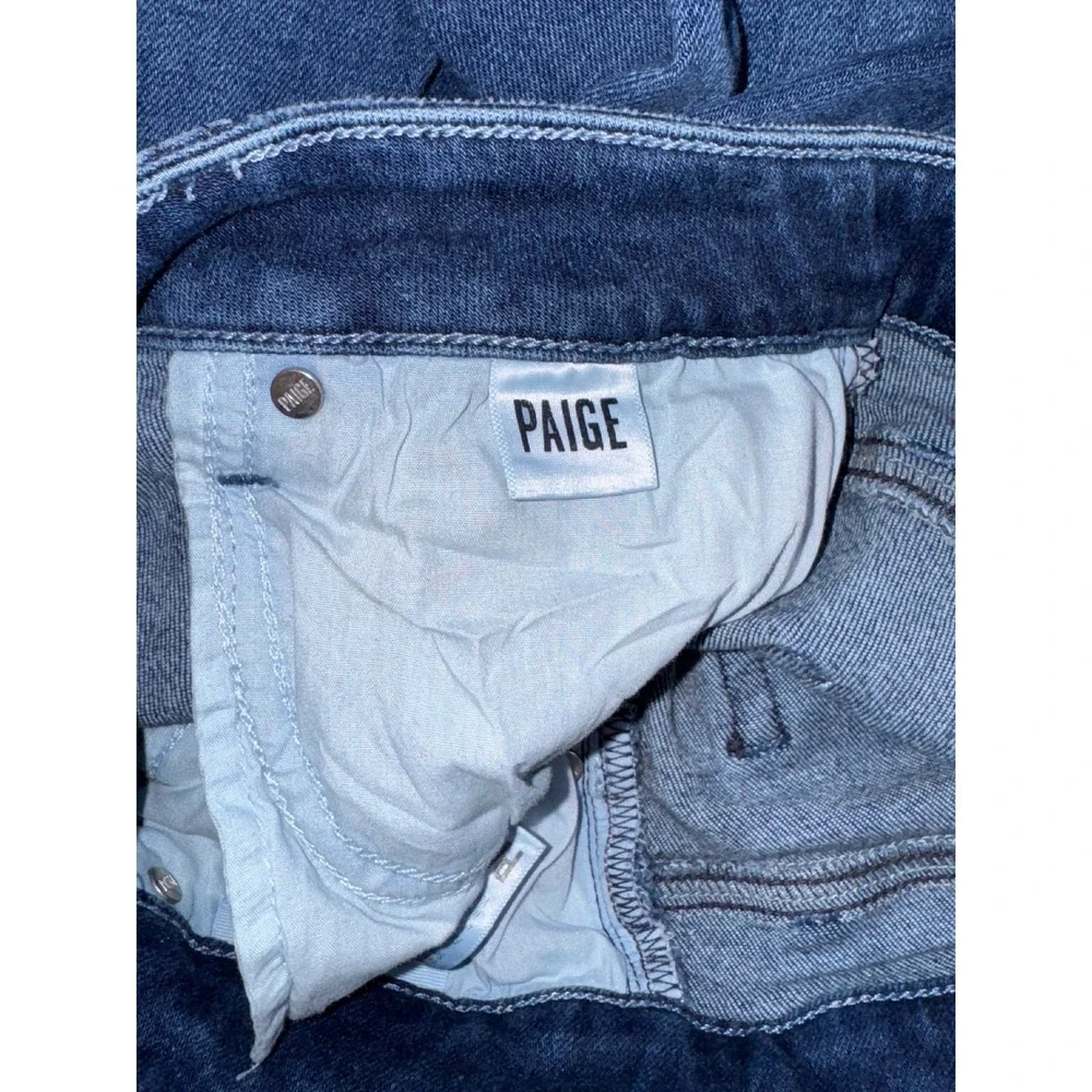 Paige High Rise Laurel Canyon Size 29 Flare Jeans Dark Wash Raw Hem - Picture 7 of 8